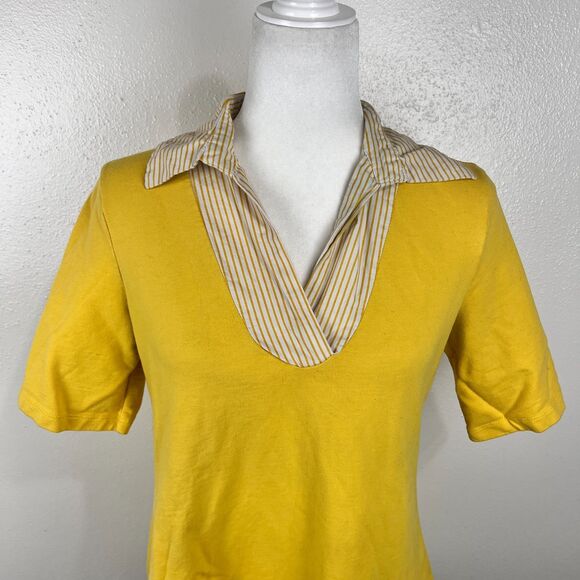 Every Body Every Wear Shirt Dress Women Large Yellow Collared Short Sleeve ALine - Picture 7 of 13